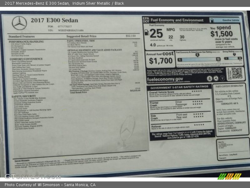 Iridium Silver Metallic / Black 2017 Mercedes-Benz E 300 Sedan