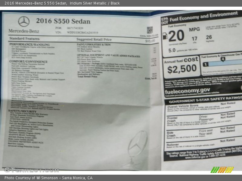 Iridium Silver Metallic / Black 2016 Mercedes-Benz S 550 Sedan