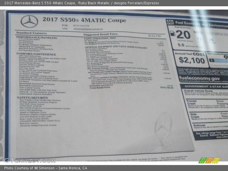  2017 S 550 4Matic Coupe Window Sticker