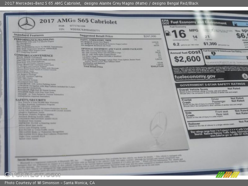  2017 S 65 AMG Cabriolet Window Sticker