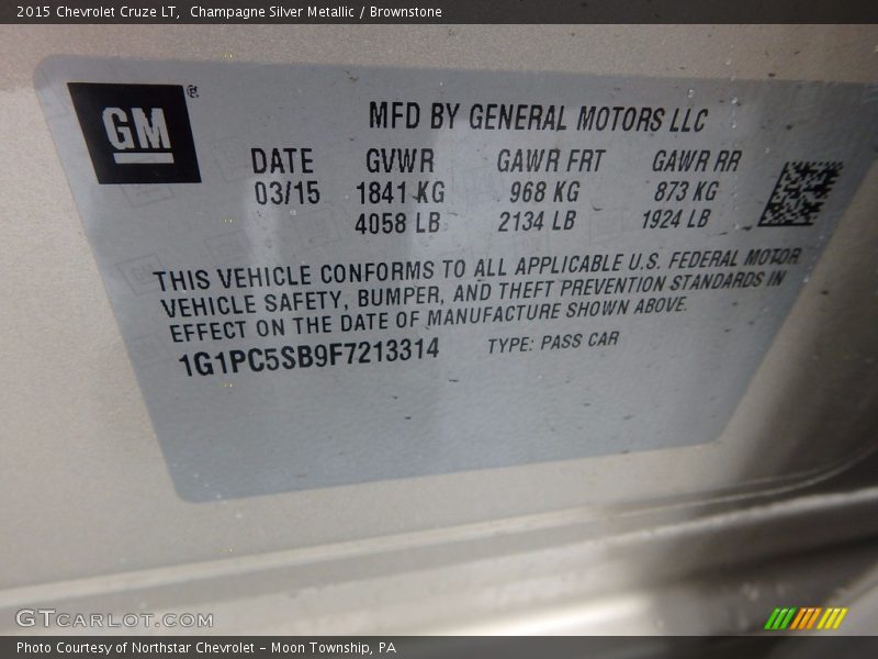 Champagne Silver Metallic / Brownstone 2015 Chevrolet Cruze LT