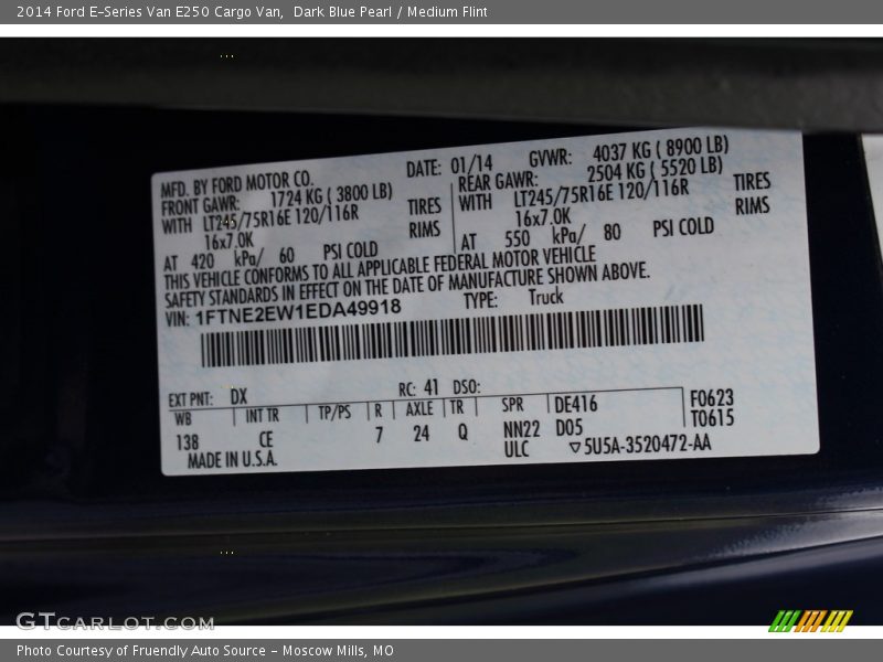 Dark Blue Pearl / Medium Flint 2014 Ford E-Series Van E250 Cargo Van