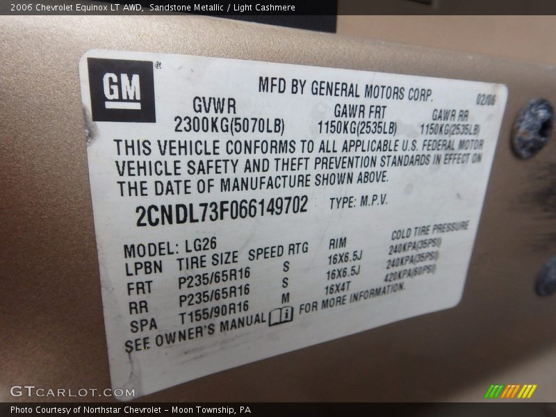 Sandstone Metallic / Light Cashmere 2006 Chevrolet Equinox LT AWD