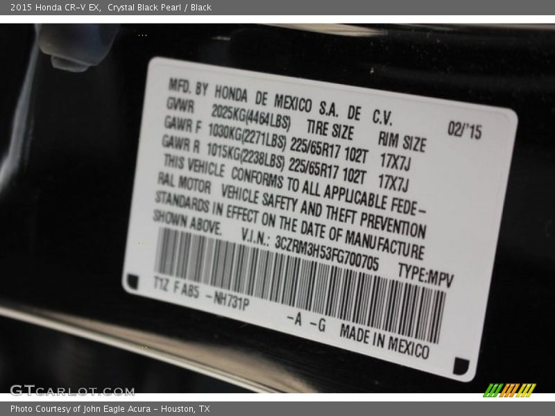Crystal Black Pearl / Black 2015 Honda CR-V EX