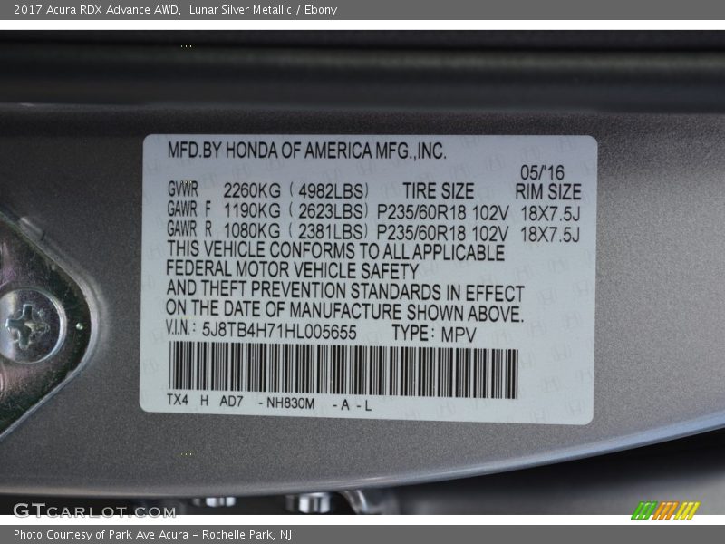 Lunar Silver Metallic / Ebony 2017 Acura RDX Advance AWD