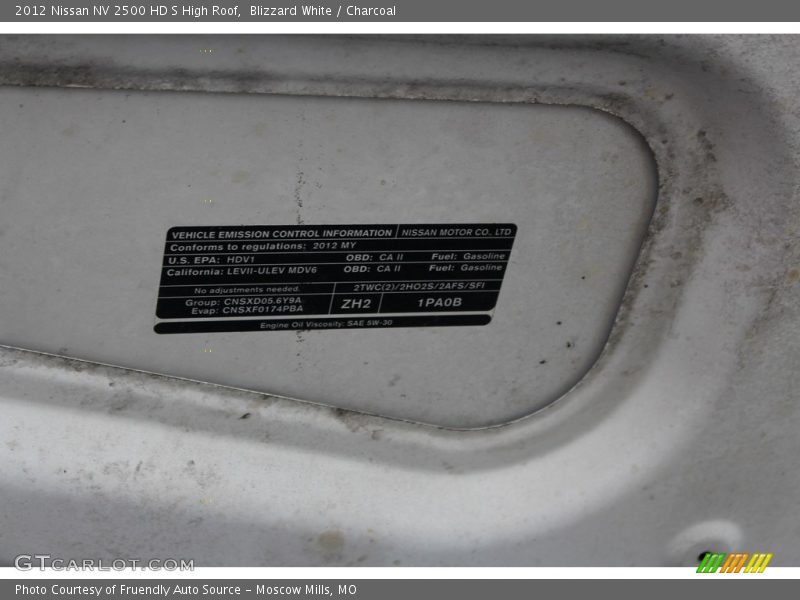 Blizzard White / Charcoal 2012 Nissan NV 2500 HD S High Roof