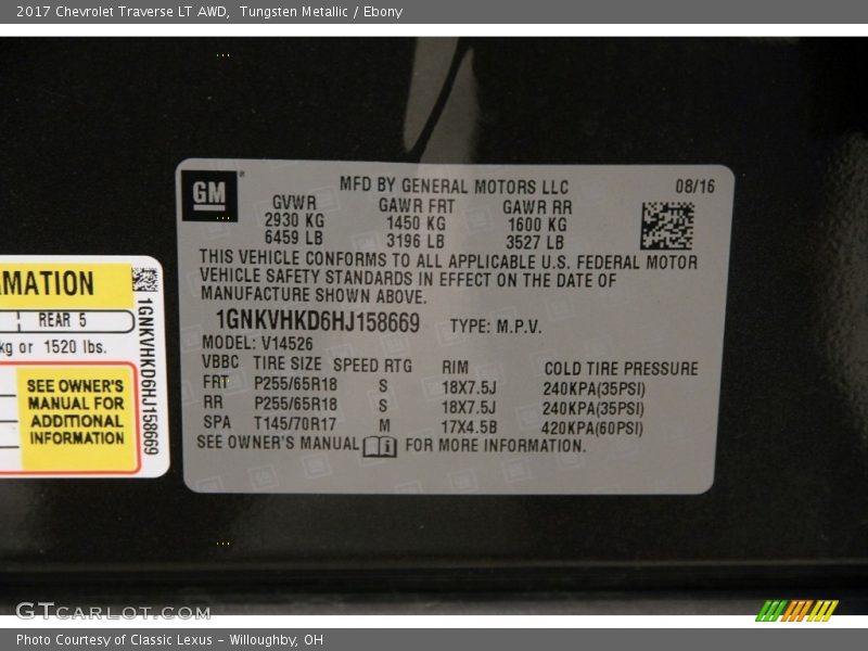Tungsten Metallic / Ebony 2017 Chevrolet Traverse LT AWD