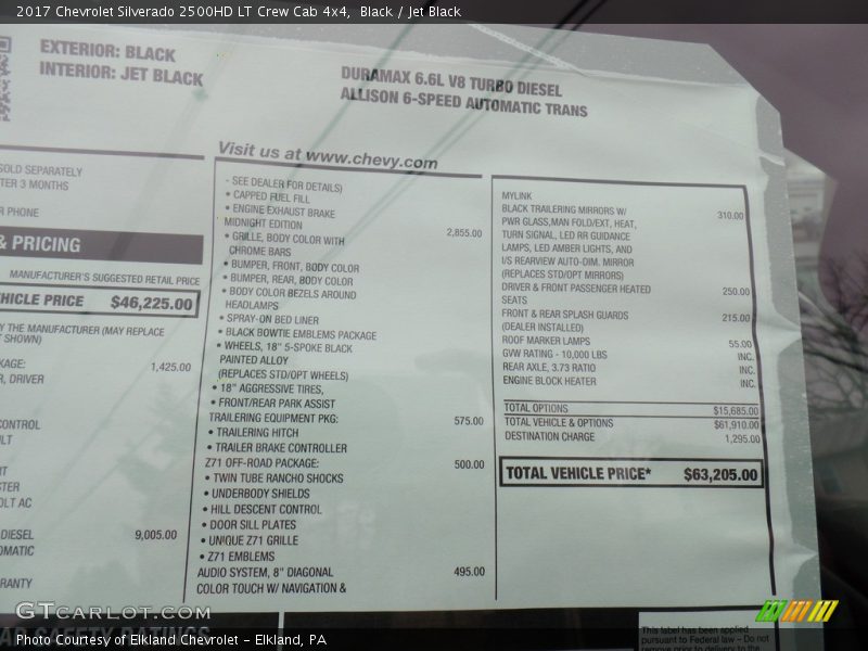 Black / Jet Black 2017 Chevrolet Silverado 2500HD LT Crew Cab 4x4