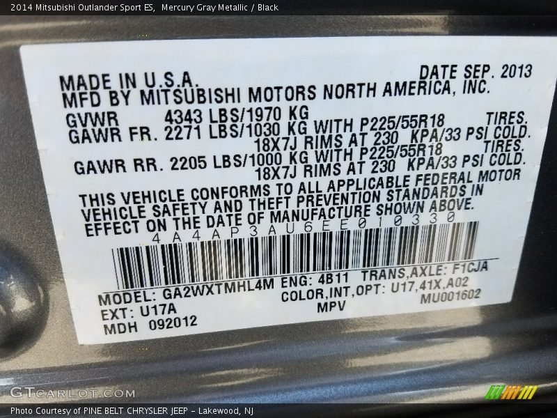 Mercury Gray Metallic / Black 2014 Mitsubishi Outlander Sport ES