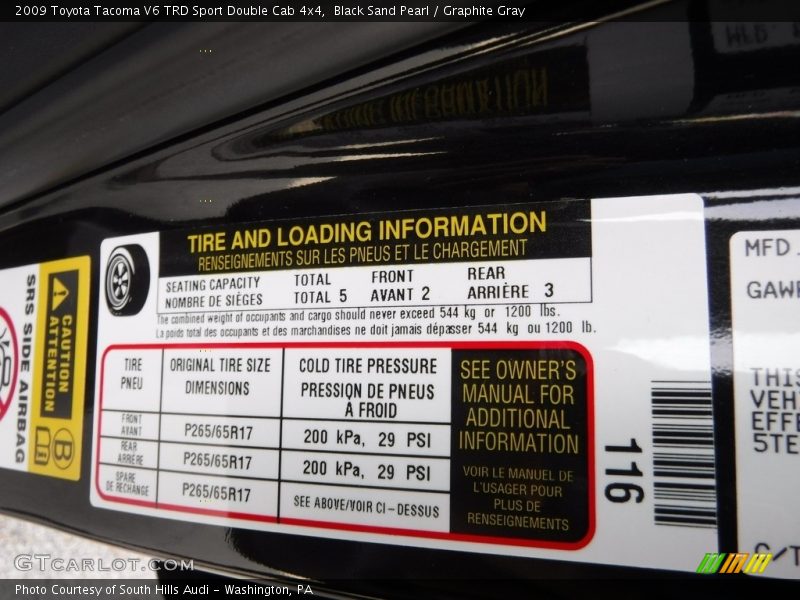 Black Sand Pearl / Graphite Gray 2009 Toyota Tacoma V6 TRD Sport Double Cab 4x4