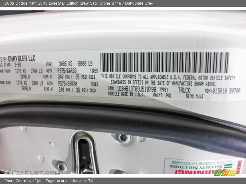Stone White / Dark Slate Gray 2009 Dodge Ram 1500 Lone Star Edition Crew Cab