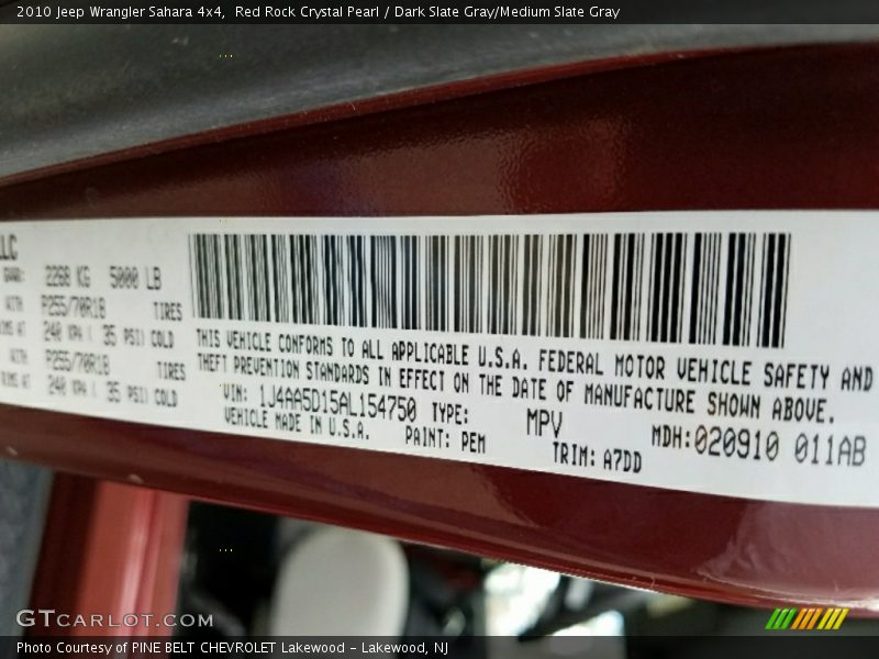 Red Rock Crystal Pearl / Dark Slate Gray/Medium Slate Gray 2010 Jeep Wrangler Sahara 4x4