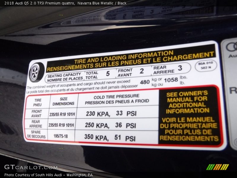 Info Tag of 2018 Q5 2.0 TFSI Premium quattro