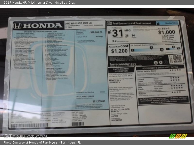 Lunar Silver Metallic / Gray 2017 Honda HR-V LX