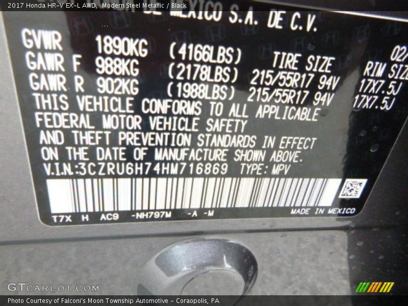Modern Steel Metallic / Black 2017 Honda HR-V EX-L AWD