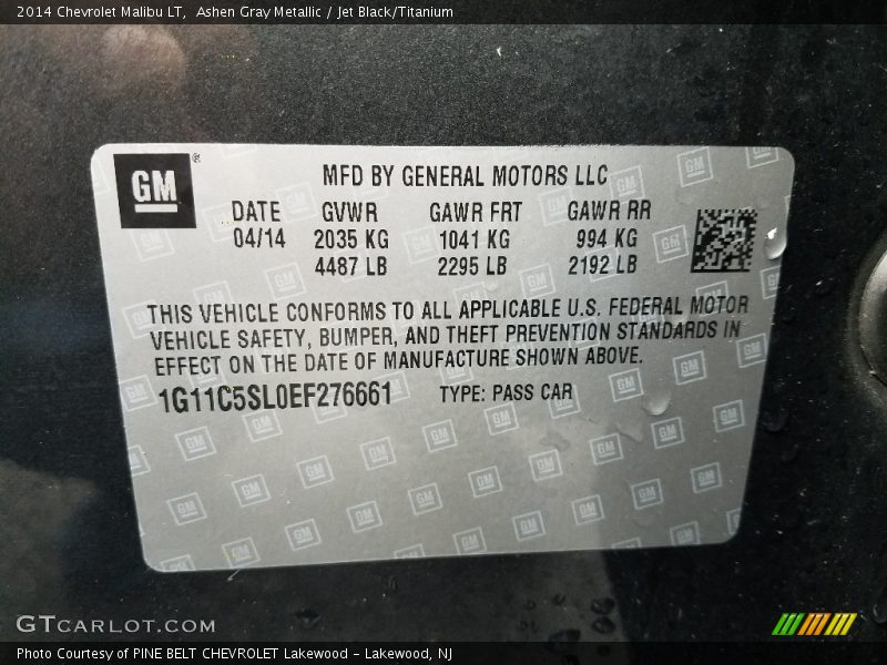 Ashen Gray Metallic / Jet Black/Titanium 2014 Chevrolet Malibu LT