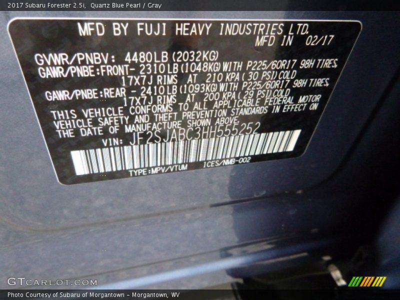 Quartz Blue Pearl / Gray 2017 Subaru Forester 2.5i