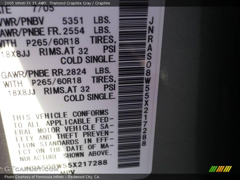 Diamond Graphite Gray / Graphite 2005 Infiniti FX 35 AWD