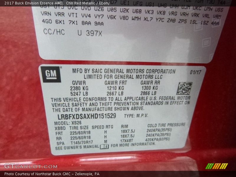 Chili Red Metallic / Ebony 2017 Buick Envision Essence AWD