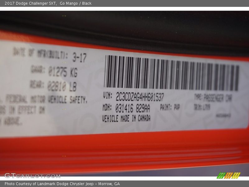 Go Mango / Black 2017 Dodge Challenger SXT