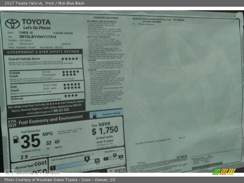 Frost / Mid-Blue Black 2017 Toyota Yaris iA