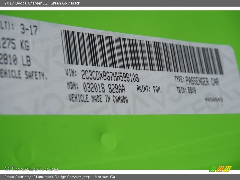 2017 Charger SE Green Go Color Code PGM
