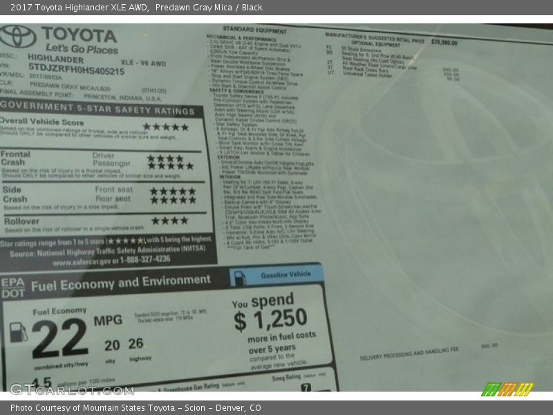 Predawn Gray Mica / Black 2017 Toyota Highlander XLE AWD