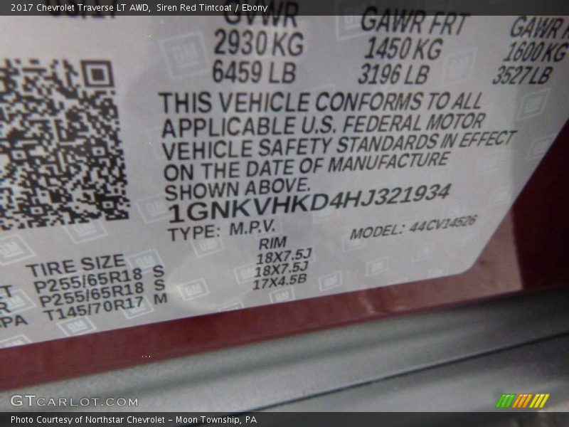 Siren Red Tintcoat / Ebony 2017 Chevrolet Traverse LT AWD