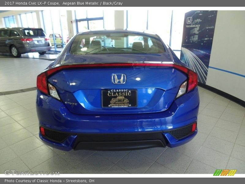 Aegean Blue Metallic / Black/Gray 2017 Honda Civic LX-P Coupe