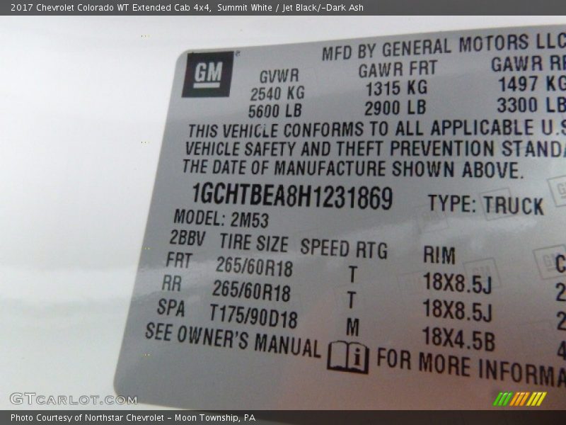 Summit White / Jet Black/­Dark Ash 2017 Chevrolet Colorado WT Extended Cab 4x4