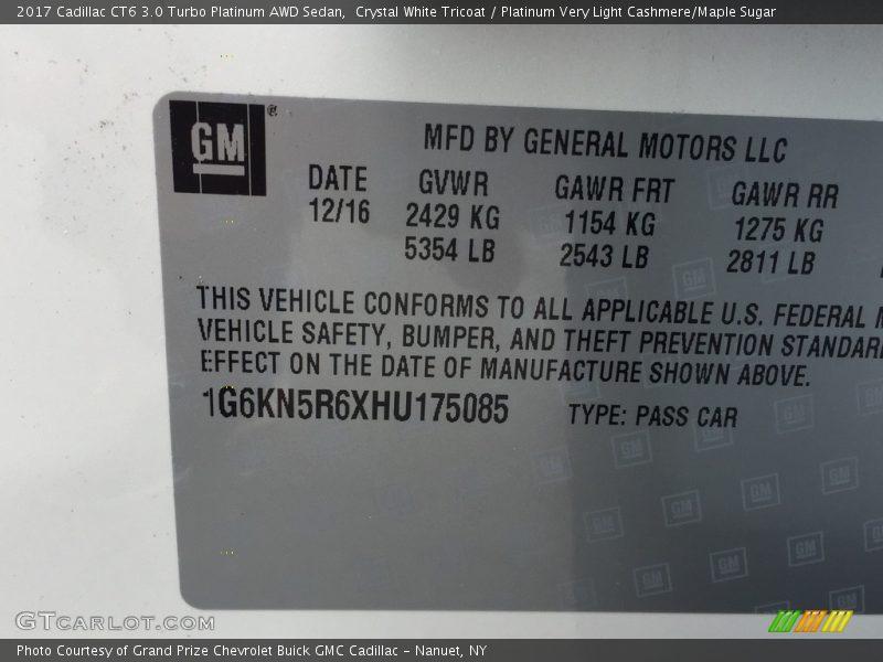Crystal White Tricoat / Platinum Very Light Cashmere/Maple Sugar 2017 Cadillac CT6 3.0 Turbo Platinum AWD Sedan