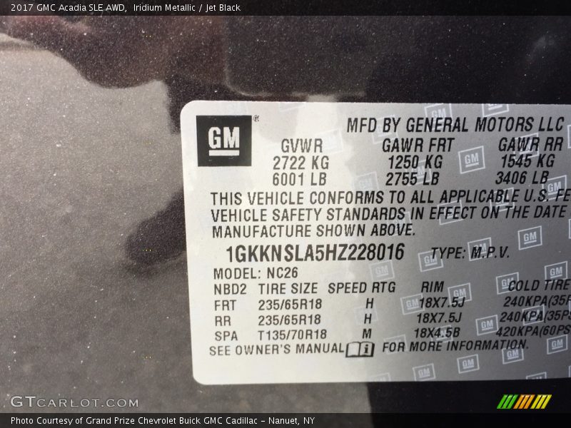 Iridium Metallic / Jet Black 2017 GMC Acadia SLE AWD