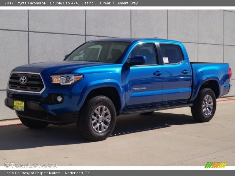 Blazing Blue Pearl / Cement Gray 2017 Toyota Tacoma SR5 Double Cab 4x4