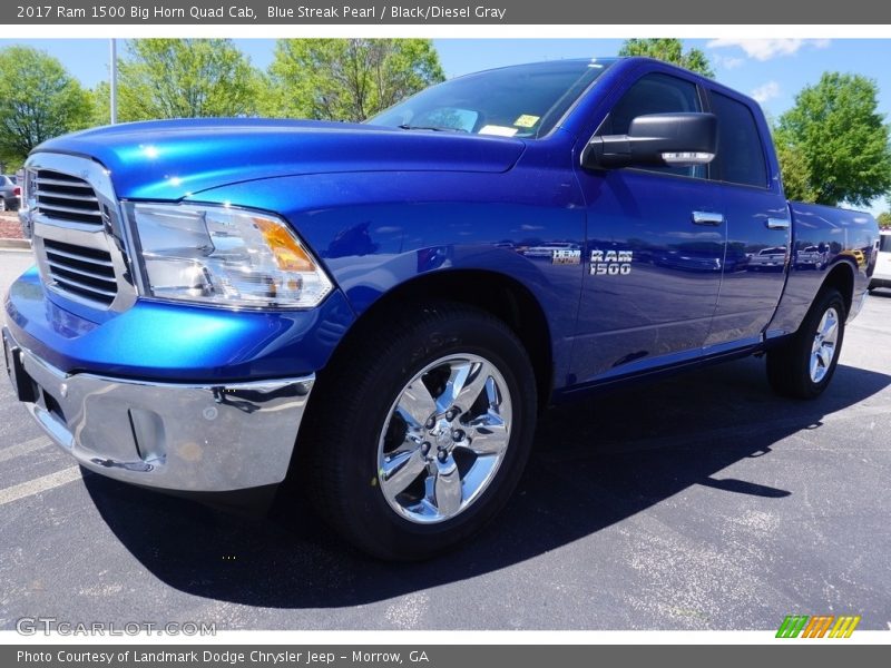 Blue Streak Pearl / Black/Diesel Gray 2017 Ram 1500 Big Horn Quad Cab