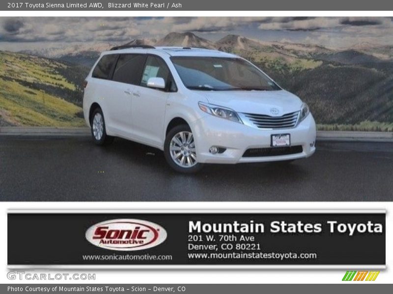 Blizzard White Pearl / Ash 2017 Toyota Sienna Limited AWD
