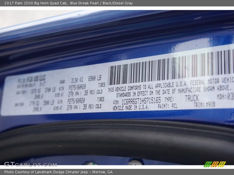 Blue Streak Pearl / Black/Diesel Gray 2017 Ram 1500 Big Horn Quad Cab
