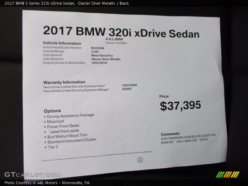 Glacier Silver Metallic / Black 2017 BMW 3 Series 320i xDrive Sedan