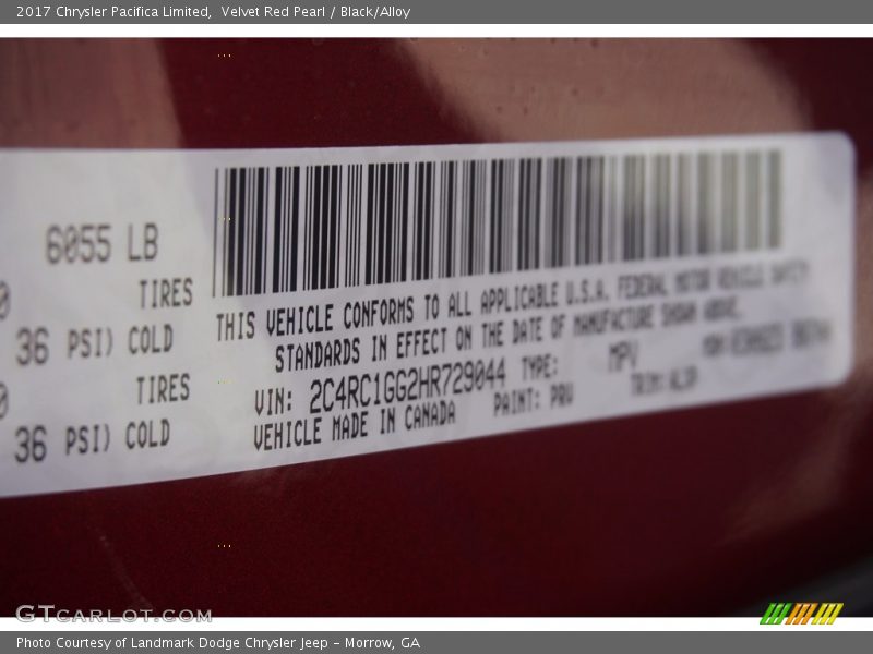 Velvet Red Pearl / Black/Alloy 2017 Chrysler Pacifica Limited