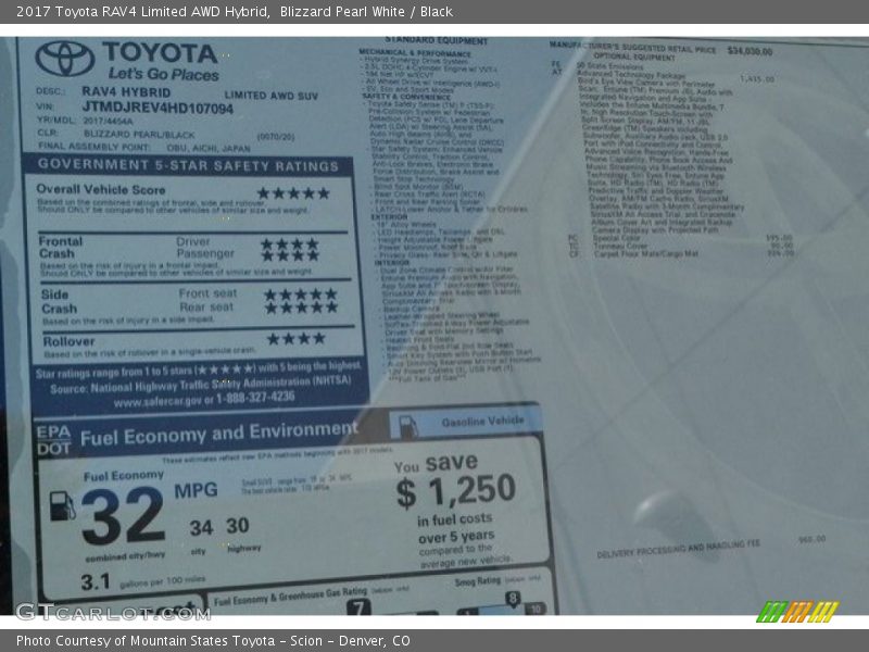 Blizzard Pearl White / Black 2017 Toyota RAV4 Limited AWD Hybrid