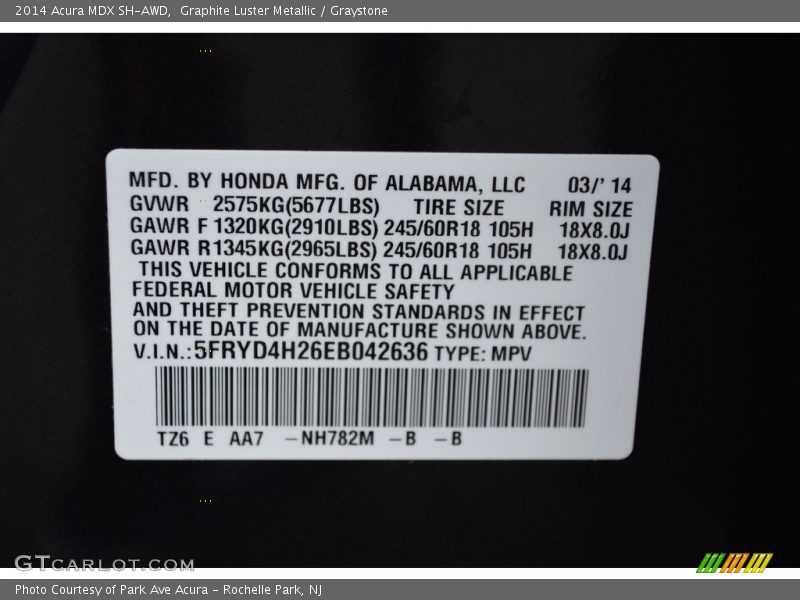 Graphite Luster Metallic / Graystone 2014 Acura MDX SH-AWD