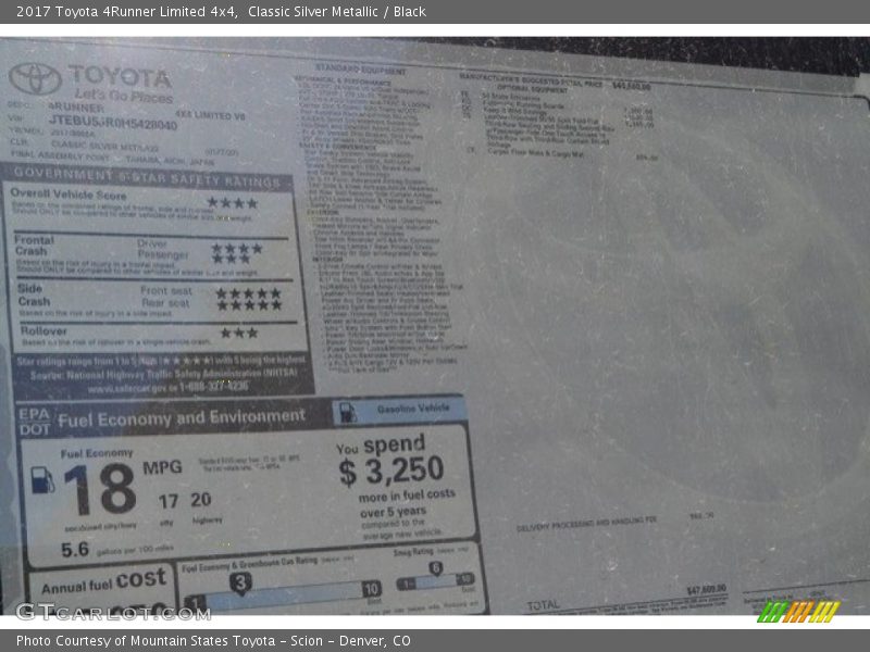 Classic Silver Metallic / Black 2017 Toyota 4Runner Limited 4x4