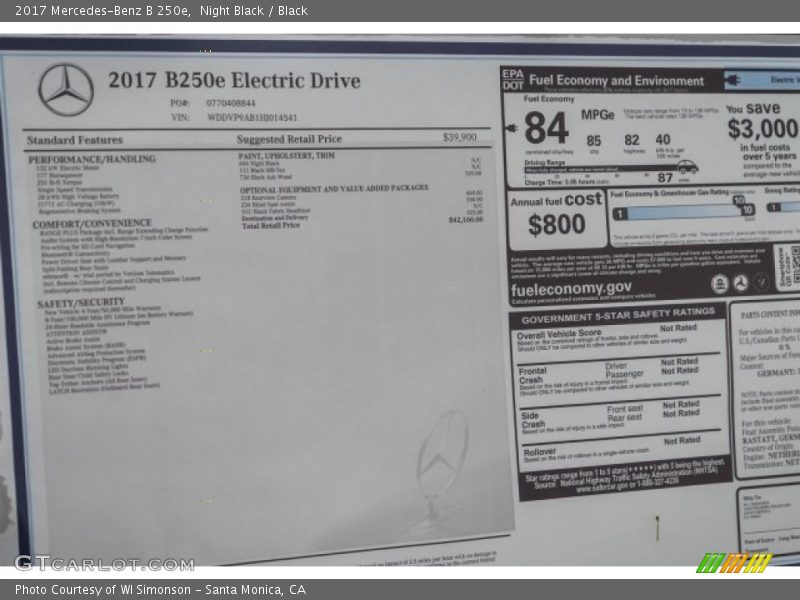 Night Black / Black 2017 Mercedes-Benz B 250e