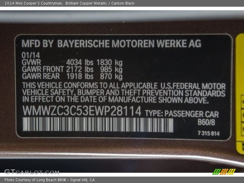 Brilliant Copper Metallic / Carbon Black 2014 Mini Cooper S Countryman