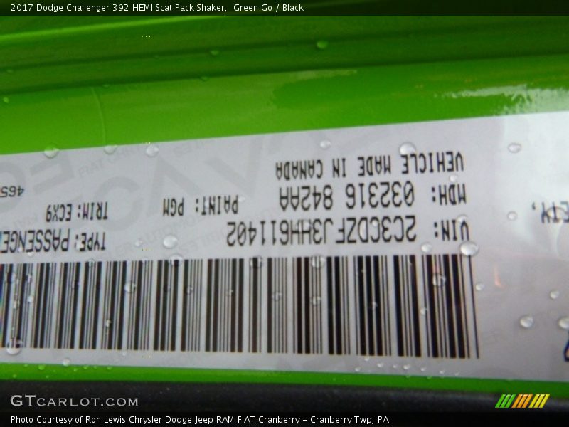2017 Challenger 392 HEMI Scat Pack Shaker Green Go Color Code PGM