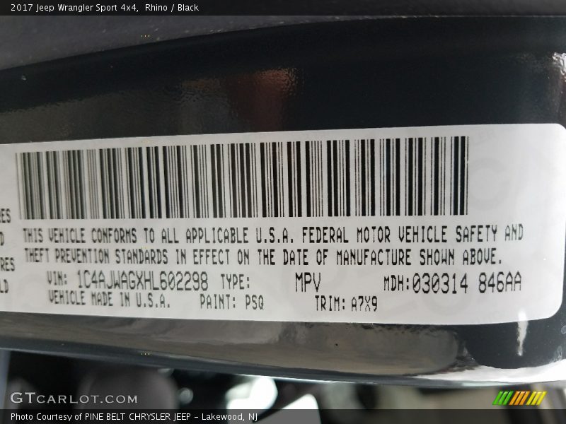 Rhino / Black 2017 Jeep Wrangler Sport 4x4