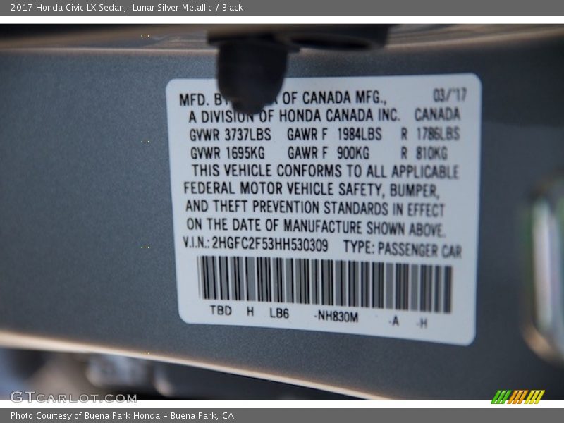 Lunar Silver Metallic / Black 2017 Honda Civic LX Sedan