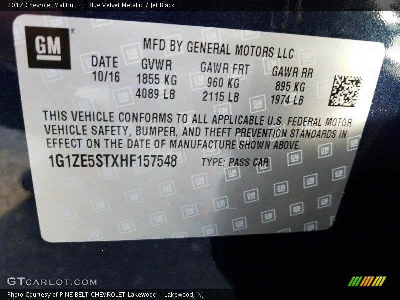 Blue Velvet Metallic / Jet Black 2017 Chevrolet Malibu LT