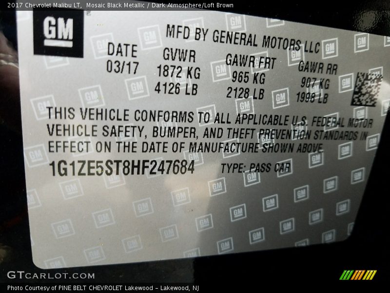 Mosaic Black Metallic / Dark Atmosphere/Loft Brown 2017 Chevrolet Malibu LT