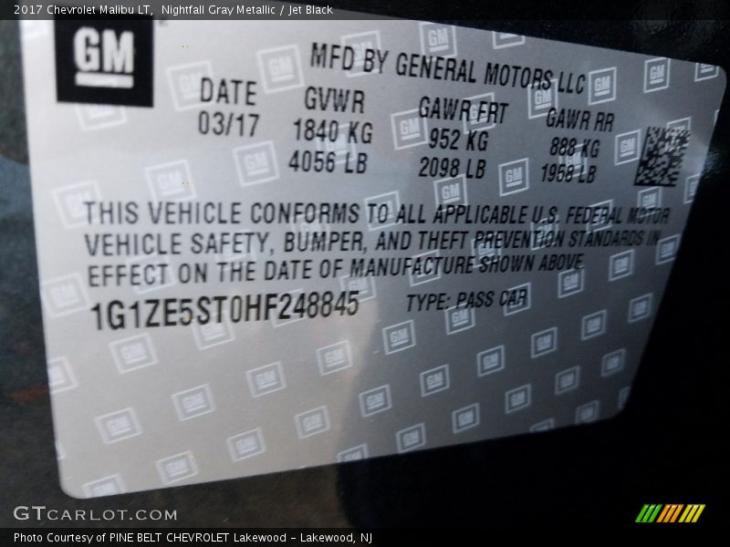 Nightfall Gray Metallic / Jet Black 2017 Chevrolet Malibu LT