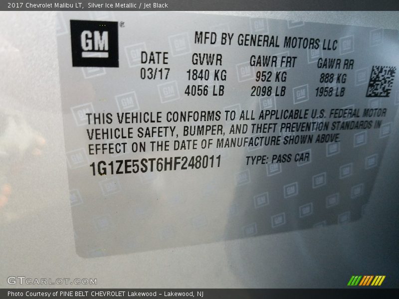 Silver Ice Metallic / Jet Black 2017 Chevrolet Malibu LT
